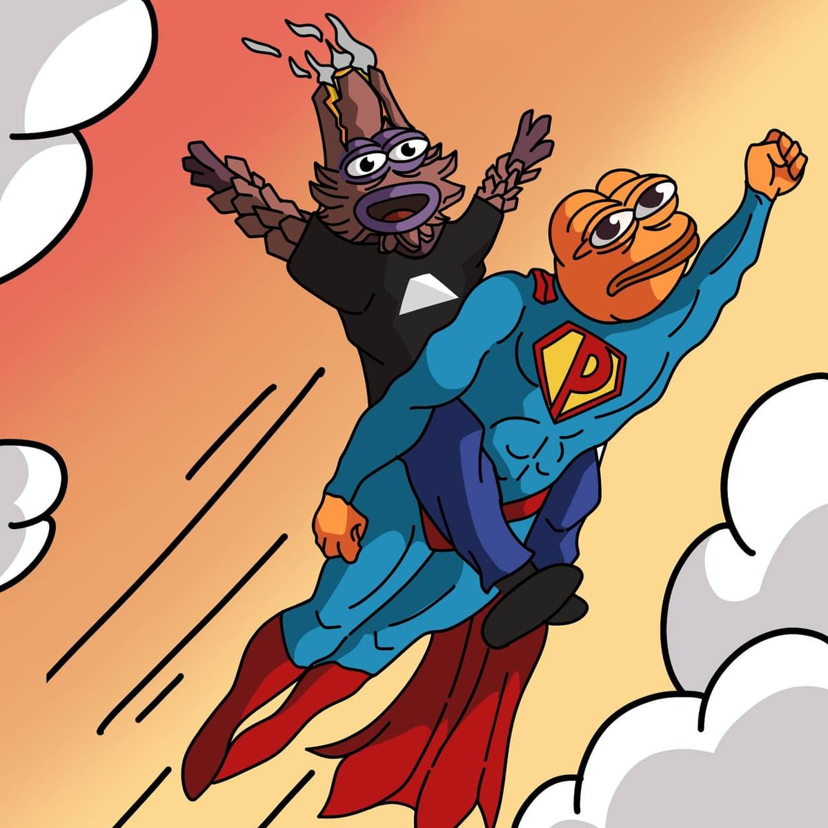 Superhero Duo in Flight